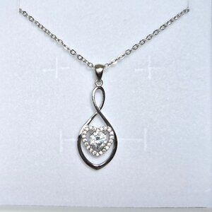 Sterling Silver with Cubic Zirconia Infinity Heart Symbol Necklace